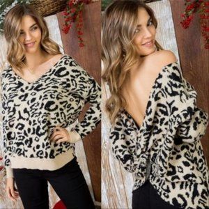 LIONA Leopard Twist Back Sweater